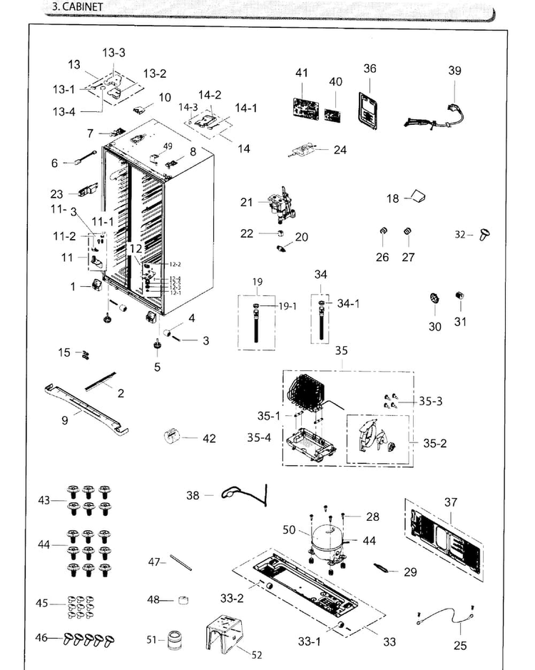 Cabinet Diagram and Parts List for RH25H5611WW AA-0002 Samsung Refrigerator