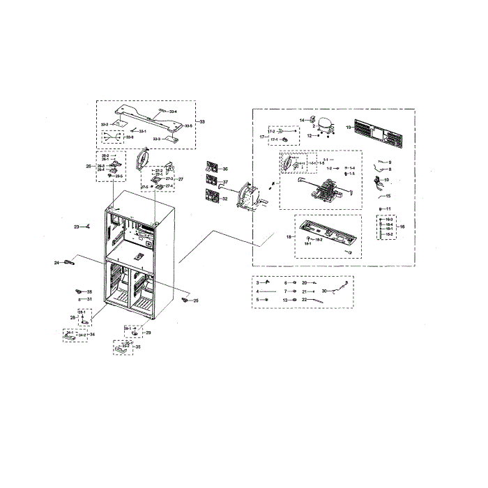 Cabinet 2 Diagram and Parts List for RF28N9780SG AA-00 Samsung Refrigerator