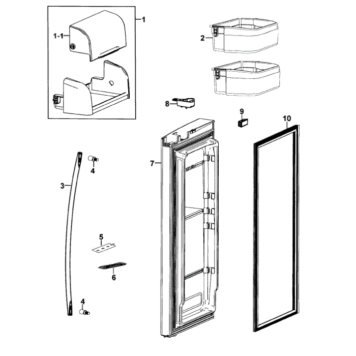Refrigerator Door-R Diagram and Parts List for RF267AEPN XAA-0001 Samsung Refrigerator