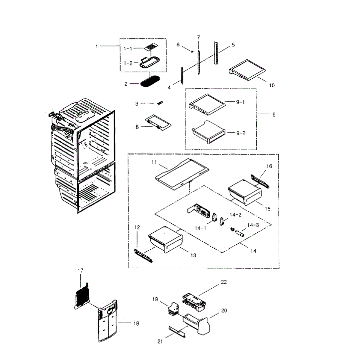 Refrigerator Diagram and Parts List for RFG296HDBP XAA-01 Samsung Refrigerator