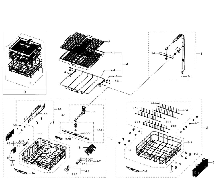 Baskets Assy Diagram and Parts List for DW80H9930MO AA-0000 Samsung Dishwasher