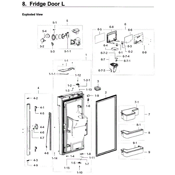 Fridge Door L Diagram and Parts List for RF22K9381SG AA-00 Samsung Refrigerator
