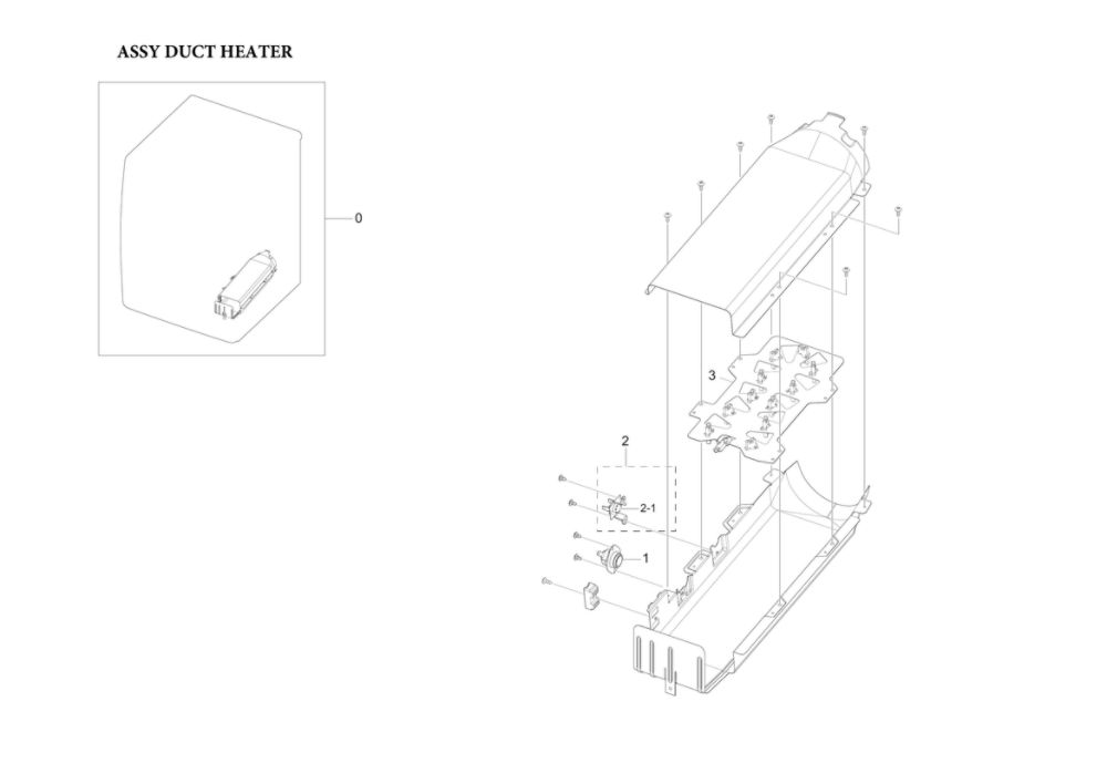Heater Duct Assembly Diagram and Parts List for DVE45T6000W A3-00 Samsung Dryer