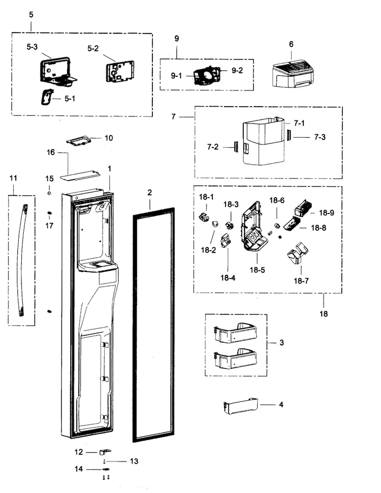 Left Door Diagram and Parts List for RSG307AAWP XAA-0000 Samsung Refrigerator