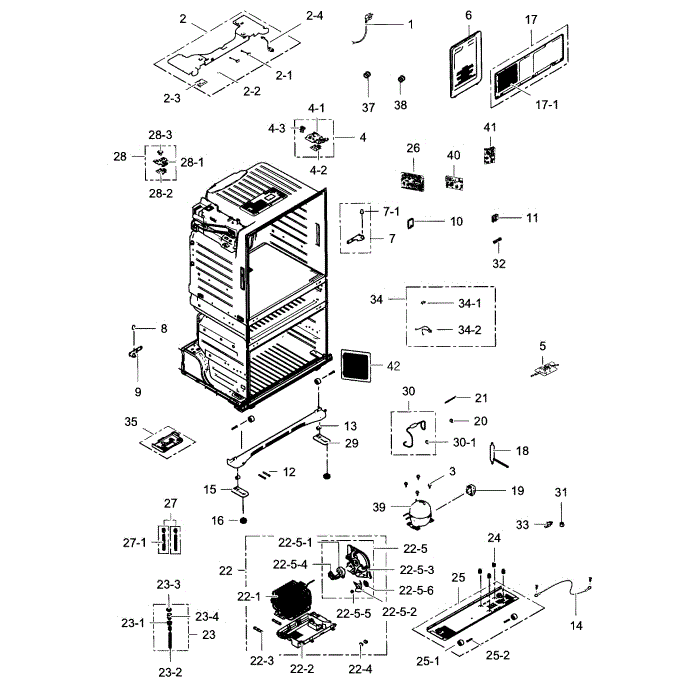 Cabinet Diagram and Parts List for RF25HMEDBWW AA-01 Samsung Refrigerator