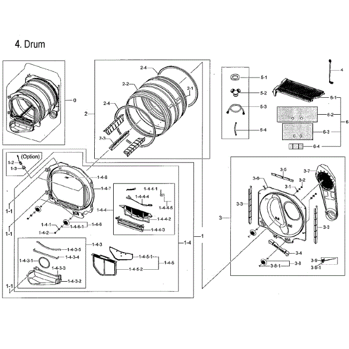 Drum Diagram and Parts List for DVG52M7750W A3-00 Samsung Dryer