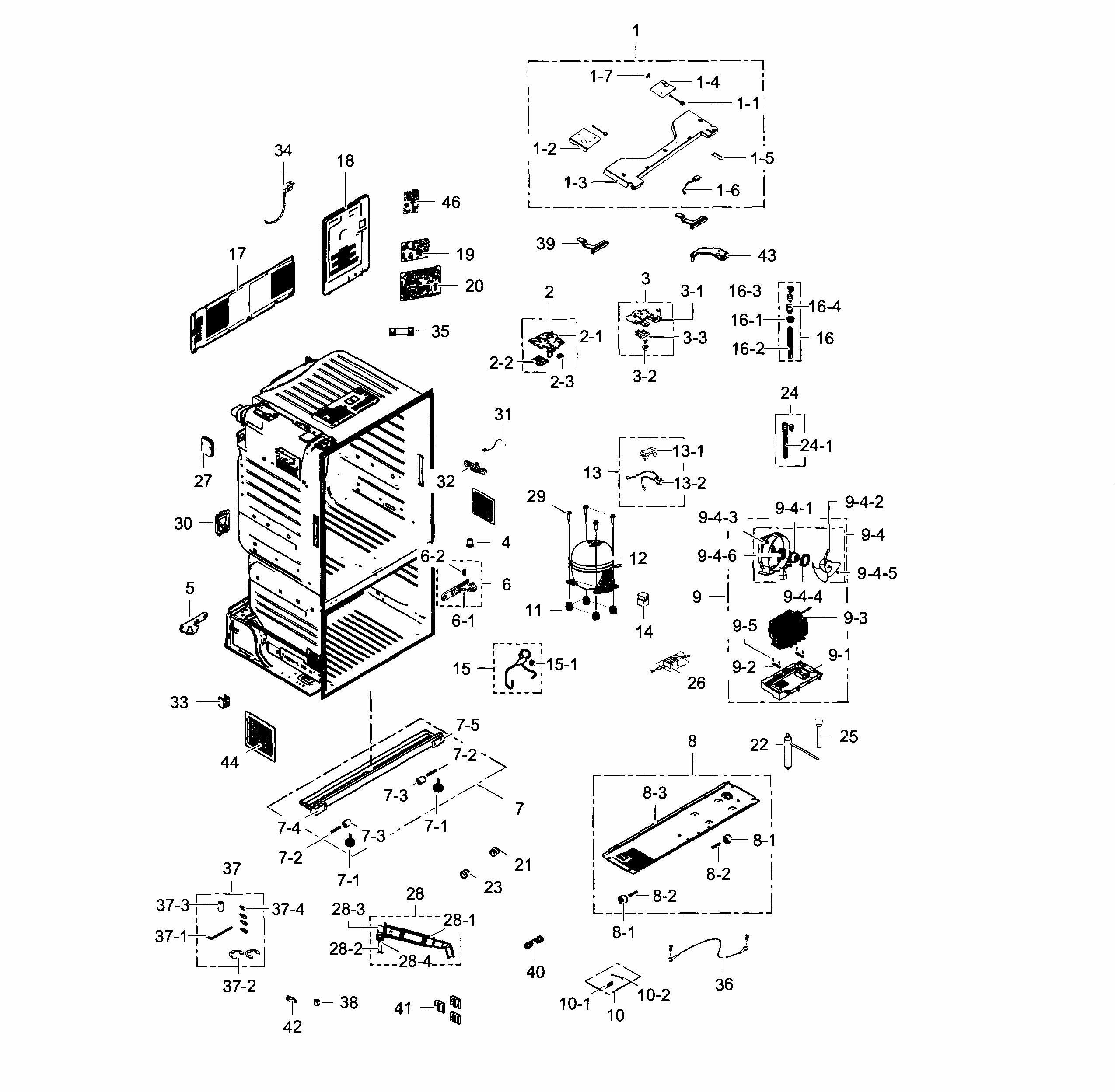 Cabinet Diagram and Parts List for RF30HDEDTSR AA-0003 Samsung Refrigerator