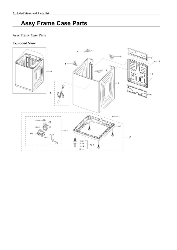 Case Frame Assembly Diagram and Parts List for WA55A7700AV US-00 Samsung Washer