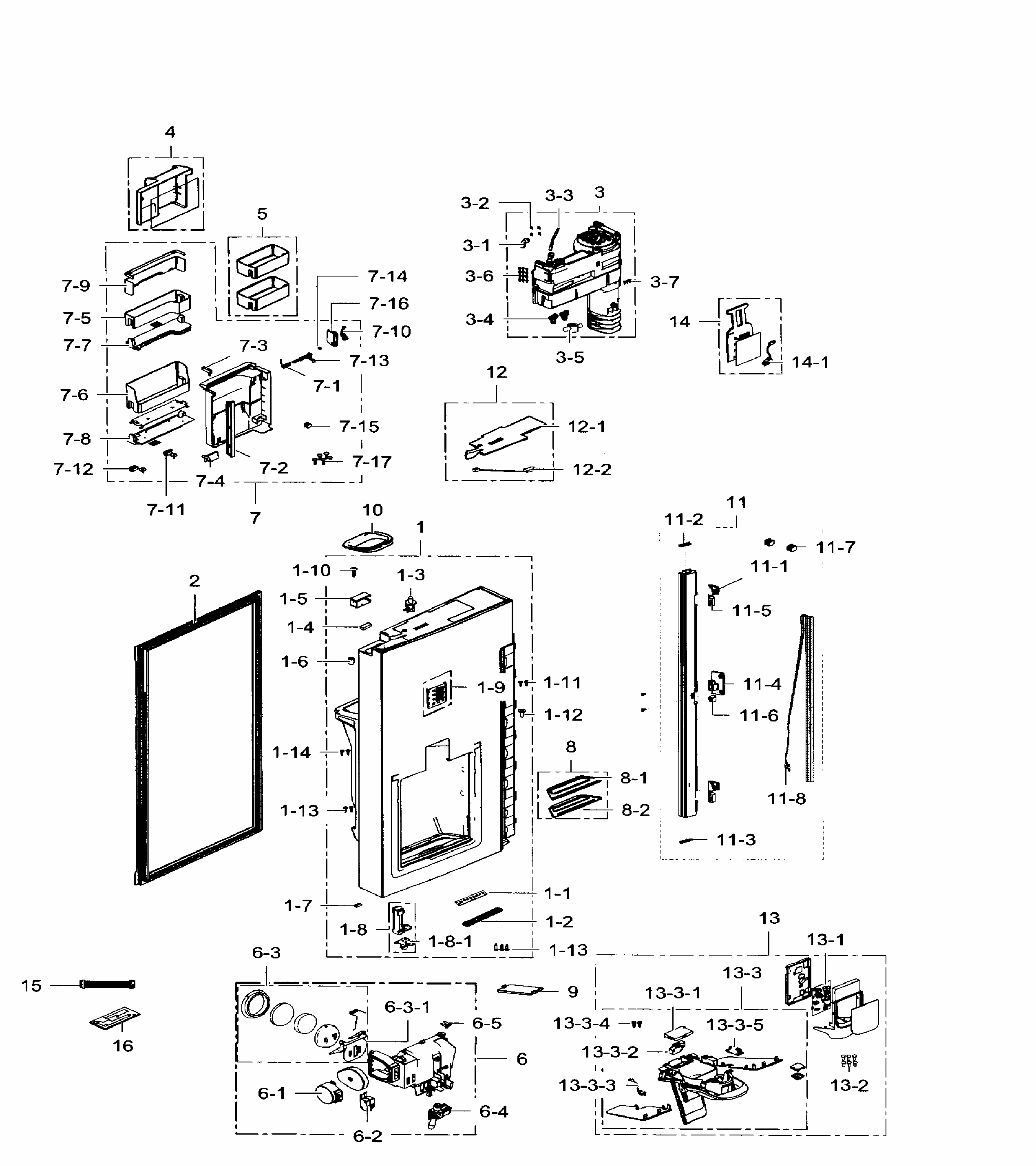 Fridge Door Left Diagram and Parts List for RF34H9960S4 AA-0002 Samsung Refrigerator