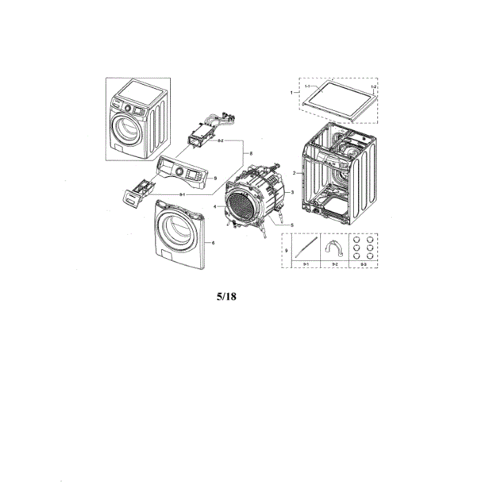 Main Unit Diagram and Parts List for WF45N5300AV US-00 Samsung Washer