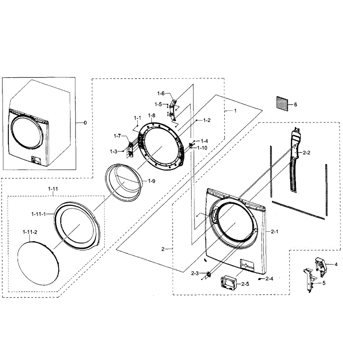 Frame Front And Door Diagram and Parts List for WF350ANP XAA-04 Samsung Washer