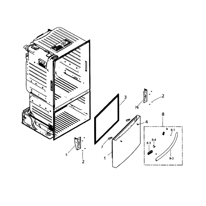 Freezer Door Diagram and Parts List for RF220NCTASP AA-01 Samsung Refrigerator