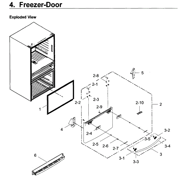 Freezer Door Diagram and Parts List for RF22KREDBSR AA-01 Samsung Refrigerator