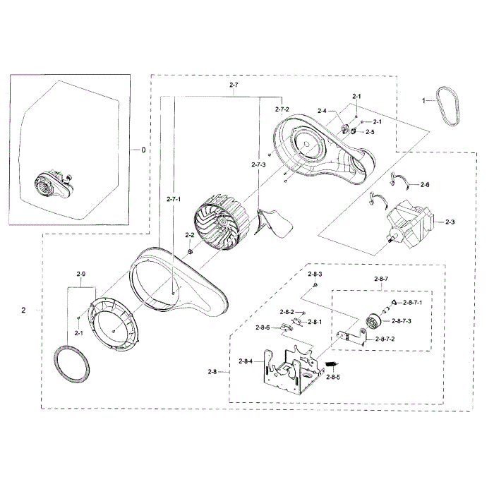 Motor Duct Diagram and Parts List for DV42H5400EF A3-00 Samsung Dryer