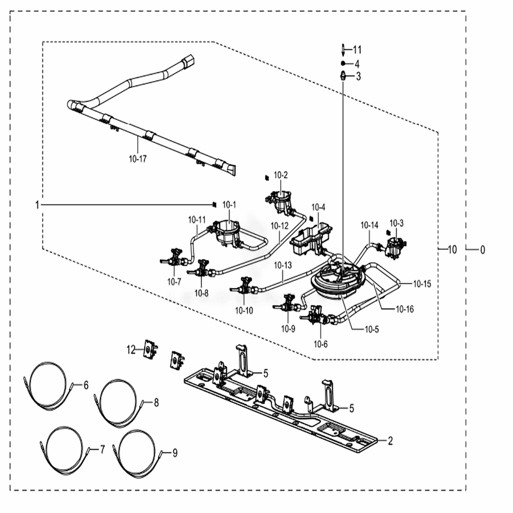 Assembly Cooktop Diagram and Parts List for NX58M6650WG (AA)(0001) Samsung Range