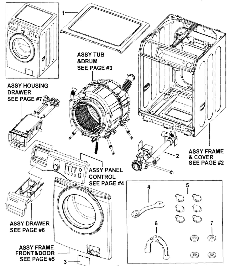 Main Assy Diagram and Parts List for WF209ANW XAA-0000 Samsung Washer