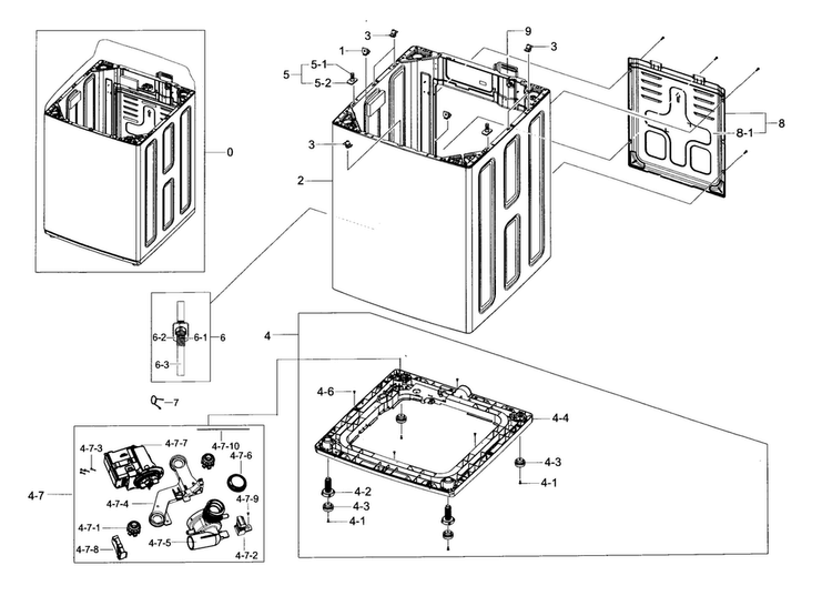 Frame Diagram and Parts List for WA48J7770AW A2-0000 Samsung Washer