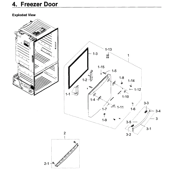 Freezer Door Diagram and Parts List for RF28HDEDPBC AA-08 Samsung Refrigerator
