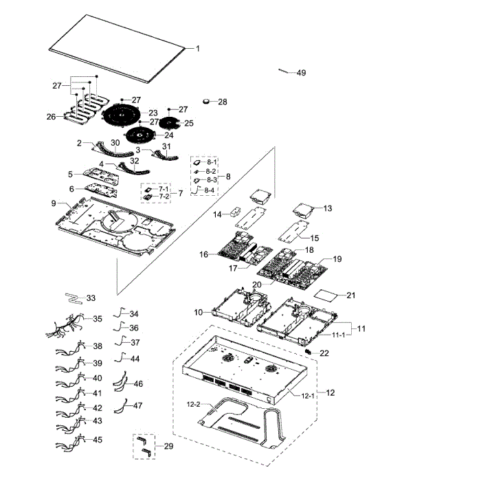 Main Assembly Diagram and Parts List for NZ36K7882UG AA-00 Samsung Cooktop