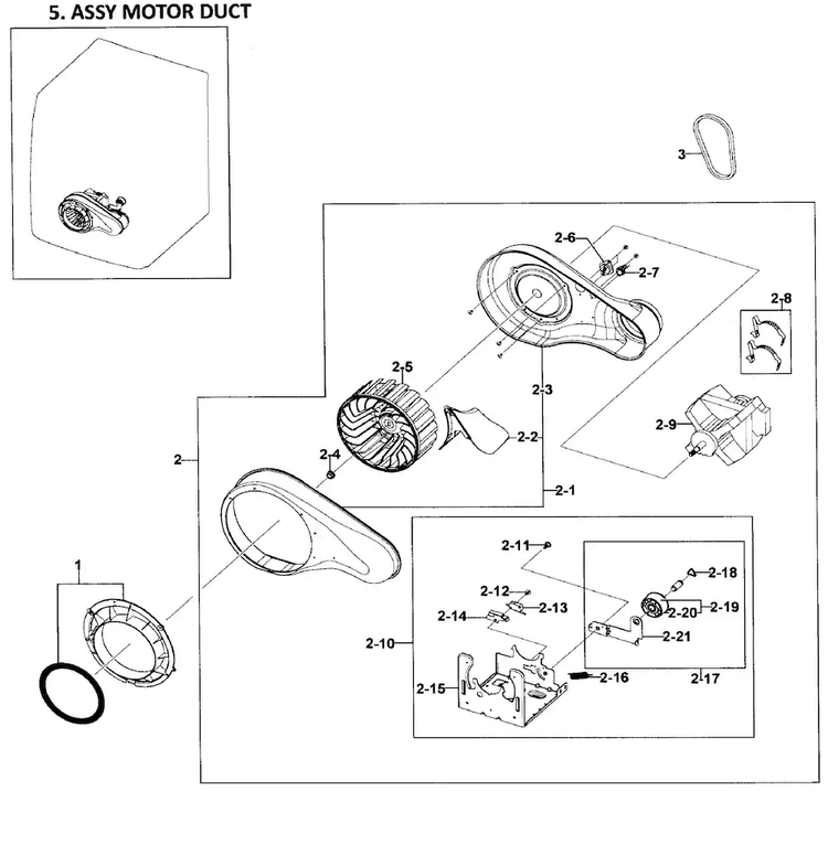 Motor Assy Diagram and Parts List for DV511AGR XAA-0001 Samsung Dryer