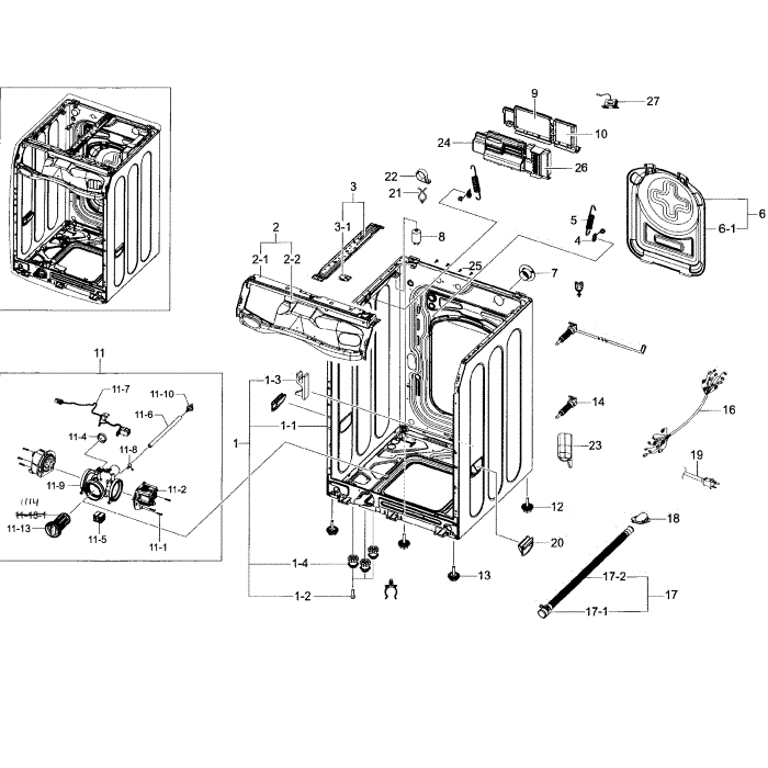 Frame Diagram and Parts List for WF45H6300AG A2-01 Samsung Washer