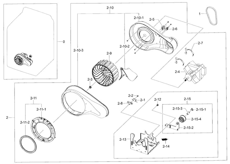 Motor Duct Diagram and Parts List for DV40J3000EW A2-0000 Samsung Dryer