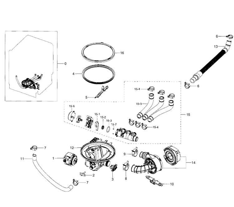 Pum Diagram and Parts List for DW80H9970US AA-0001 Samsung Dishwasher