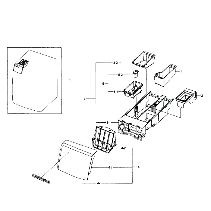Drawer Assembly Diagram and Parts List for WF405ATPAWR AA-01 Samsung Washer