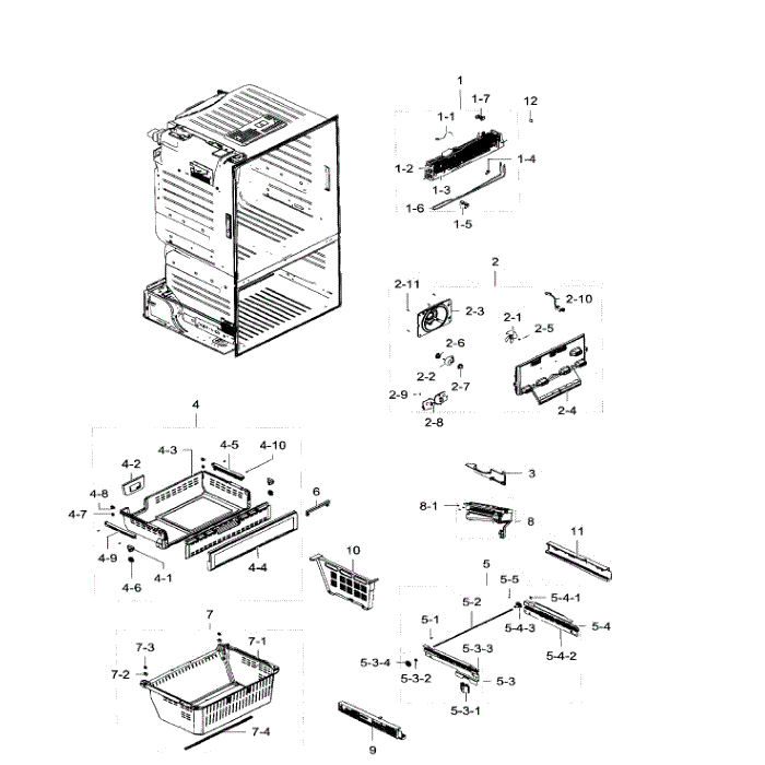 Freezer Diagram and Parts List for RF28HFEDBWW AA-06 Samsung Refrigerator