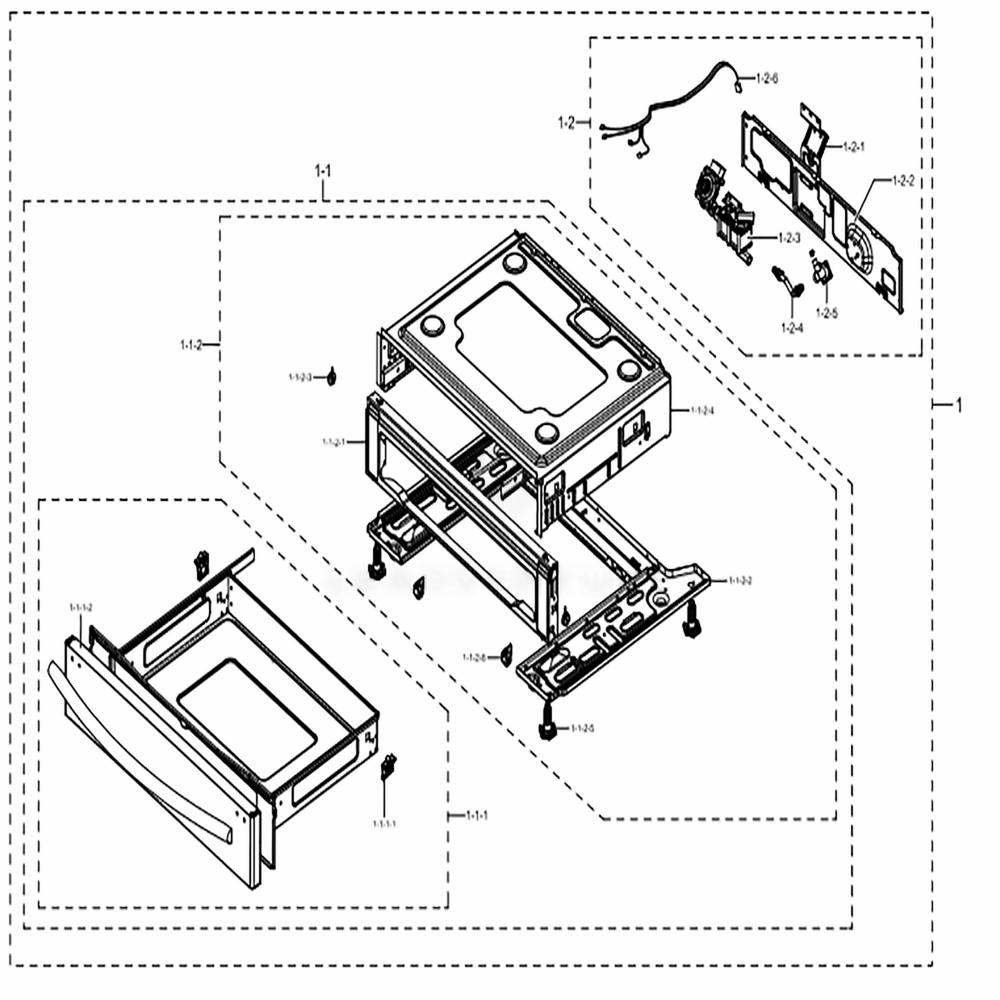 Assembly Drawer Diagram and Parts List for NX58J5600SG (AA)(0001) Samsung Range