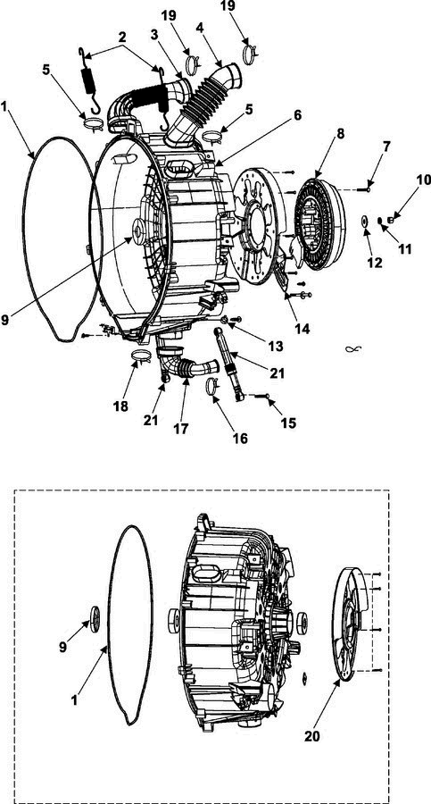 05 - Tub Back Diagram and Parts List for WF306LAW XAA Samsung Washer