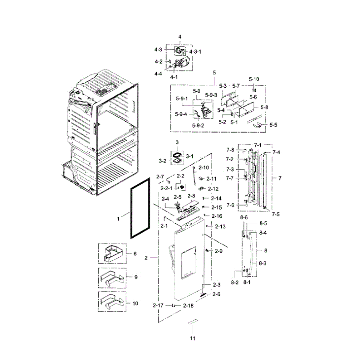 Fridge Door L Diagram and Parts List for RF28HMEDBSR AA-10 Samsung Refrigerator