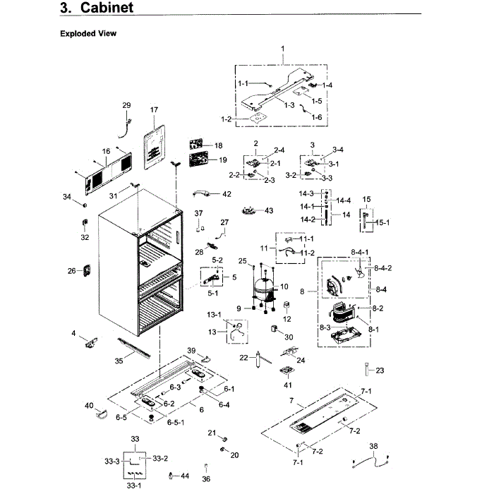 Cabinet Diagram and Parts List for RF22KREDBSR AA-00 Samsung Refrigerator