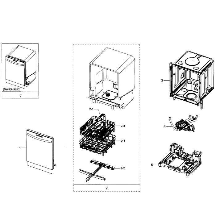 Main Section Diagram and Parts List for DW80H9940US AA-01 Samsung Dishwasher