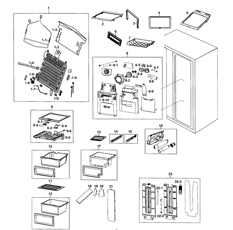 Refrigerator Diagram and Parts List for RS267TDBP XAA-0000 Samsung Refrigerator