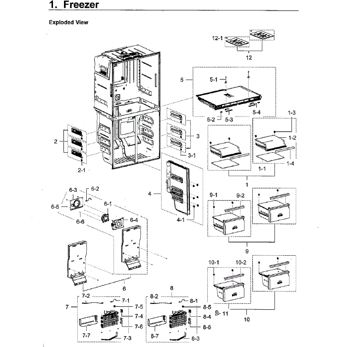 Freezer Diagram and Parts List for RF22M9581SR AA-00 Samsung Refrigerator