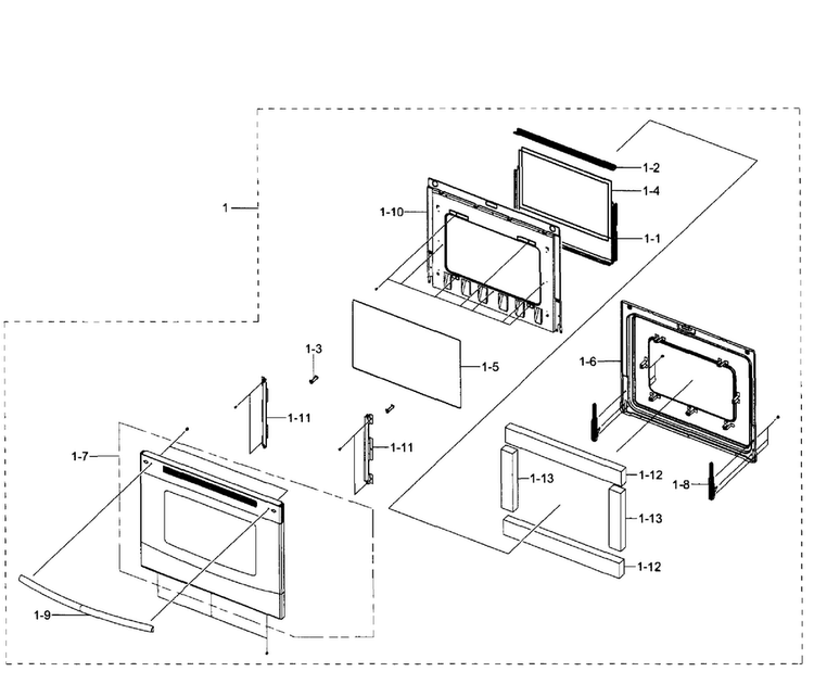 Door Assy Diagram and Parts List for NE597N0PBSR AA-0002 Samsung Range