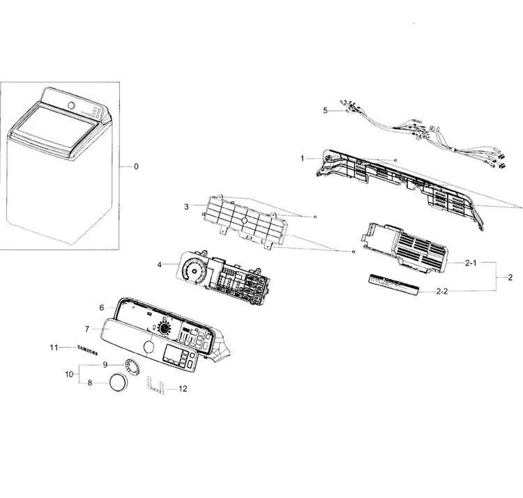 Control Panel Diagram and Parts List for WA45H7200AP A2-0002 Samsung Washer