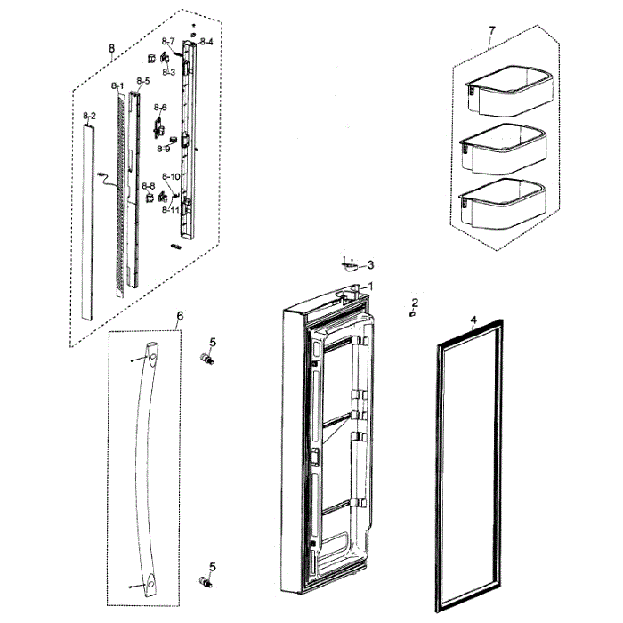 Left Door Diagram and Parts List for RF263AEWP XAA-00 Samsung Refrigerator