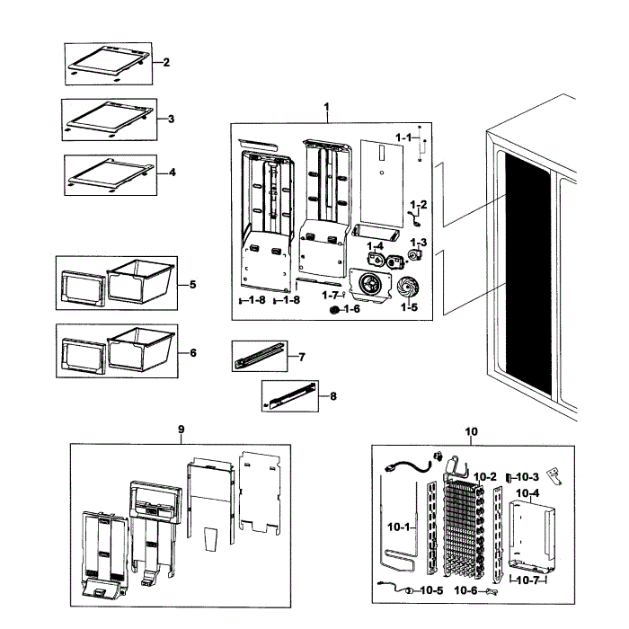 Freezer Diagram and Parts List for RS267TDBP XAA-00 Samsung Refrigerator