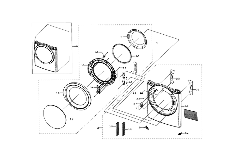 Frame Front & Door Diagram and Parts List for DV42H5600EW A3-0000 Samsung Dryer