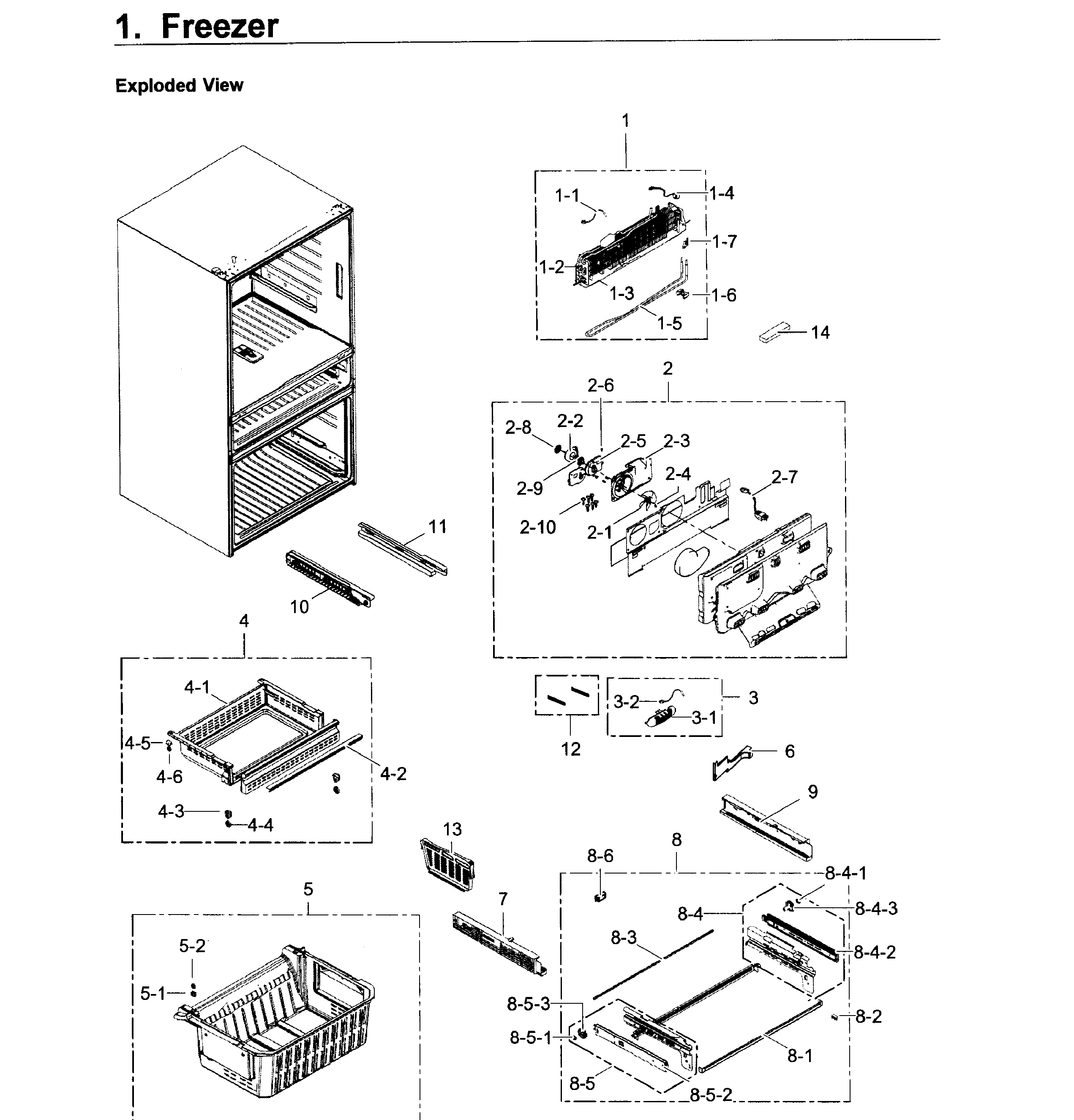 Freezer Diagram and Parts List for RF22KREDBSR AA-0000 Samsung Refrigerator