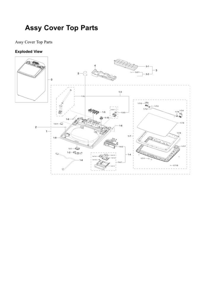Top Cover Assembly Diagram and Parts List for WA50R5200AV A4-00 Samsung Washer
