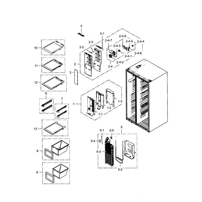Freezer Diagram and Parts List for RS25H5121SR AA-00 Samsung Refrigerator