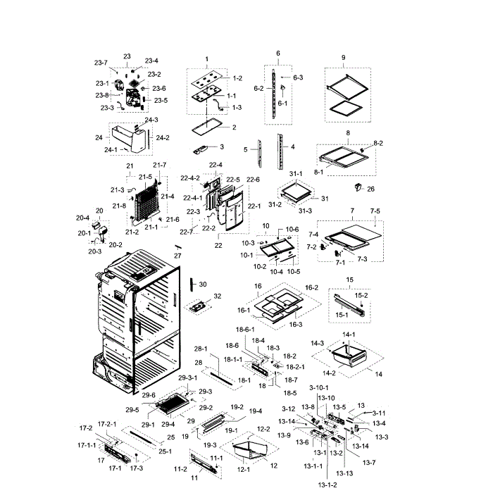 Fridge Diagram and Parts List for RF28HDEDPBC AA-00 Samsung Refrigerator