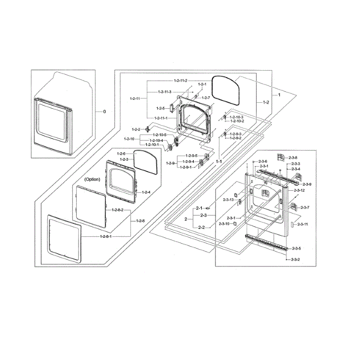 Front Frame / Door Diagram and Parts List for DV45H7000EP A3-00 Samsung Dryer