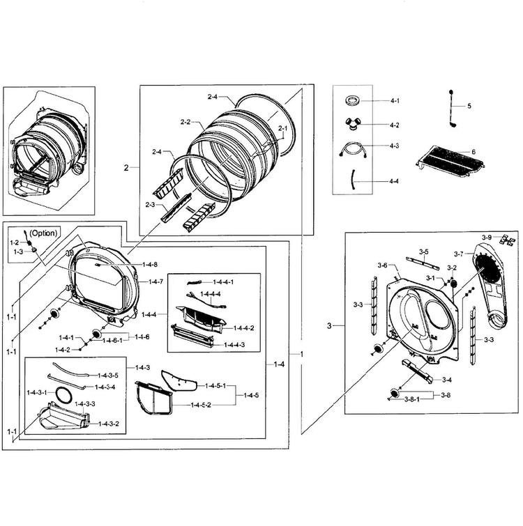 Drum Assy Diagram and Parts List for DV50F9A8EVP A2-0001 Samsung Dryer