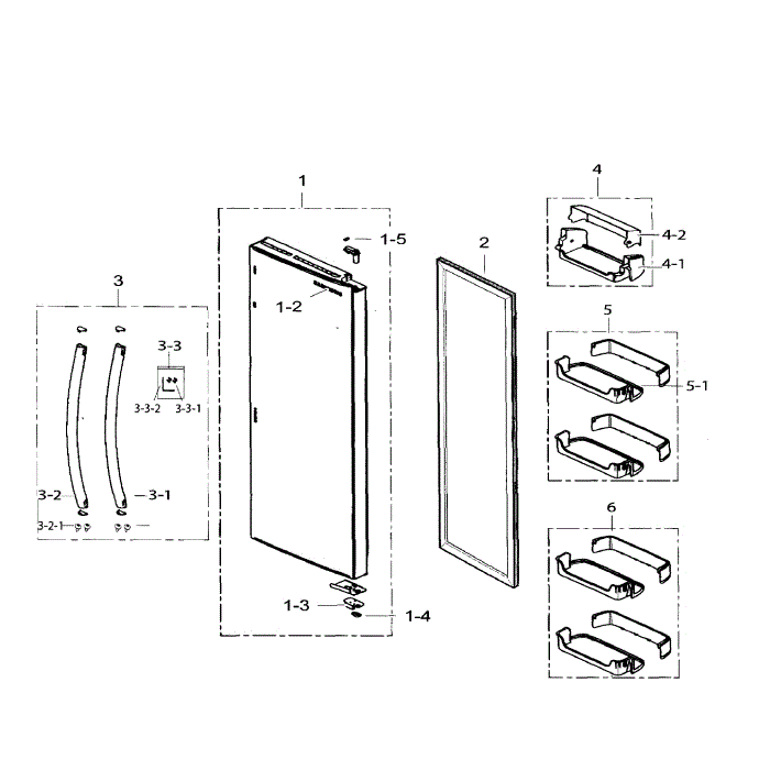 Right Door Diagram and Parts List for RS25H5111WW AA-01 Samsung Refrigerator
