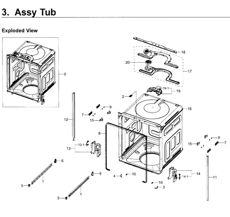 Tub Diagram and Parts List for DW80K5050US AA-0000 Samsung Dishwasher
