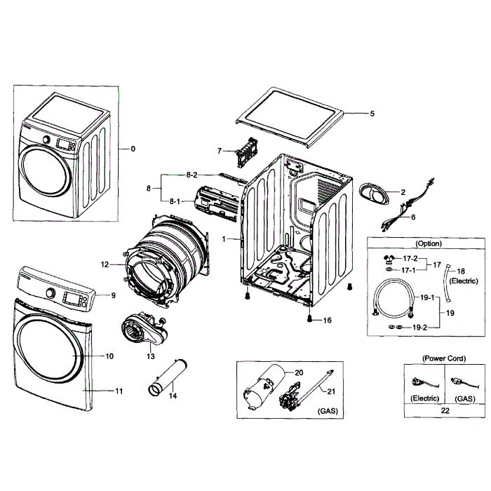 Main Assembly Diagram and Parts List for DV435GTGJWR A1-01 Samsung Dryer